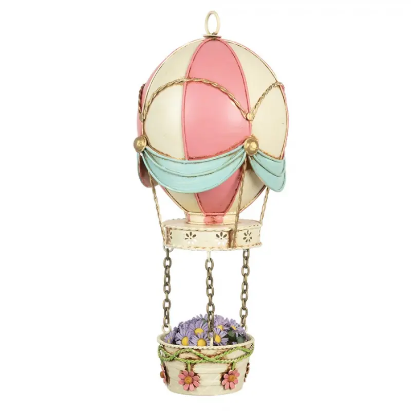 Dekorace pastelový horkovzdušný balón s květy ve vintage stylu – 12x29 cm