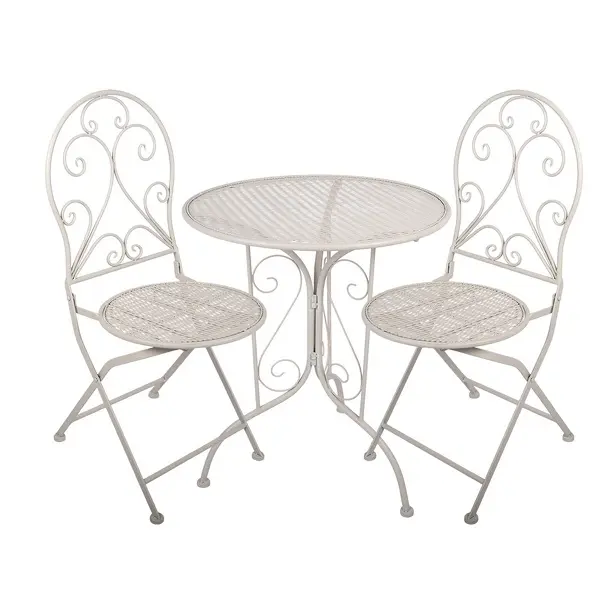 Bílý zahradní set / bistro set stolek a 2 židle ve vintage stylu Hallum – 60x70 / 2x 39x39x94 cm