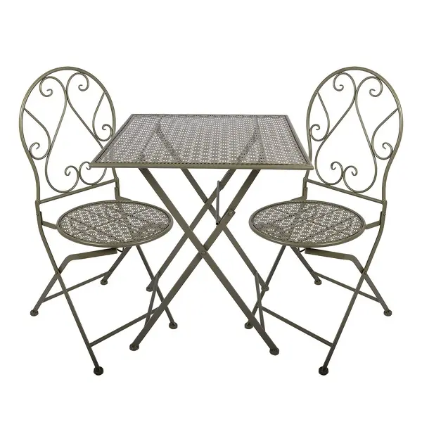 Tmavě zelený zahradní set / bistro set stolek a 2 židle ve vintage stylu Oostkamp – 60x70 / 2x 50x40x93 cm