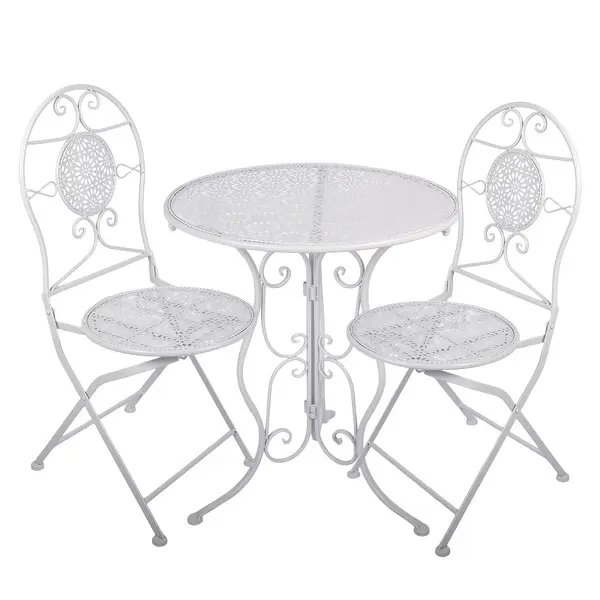 Bílý zahradní set / bistro set stolek a 2 židle ve vintage stylu Tholen – 60x70 / 2x 50x40x93 cm