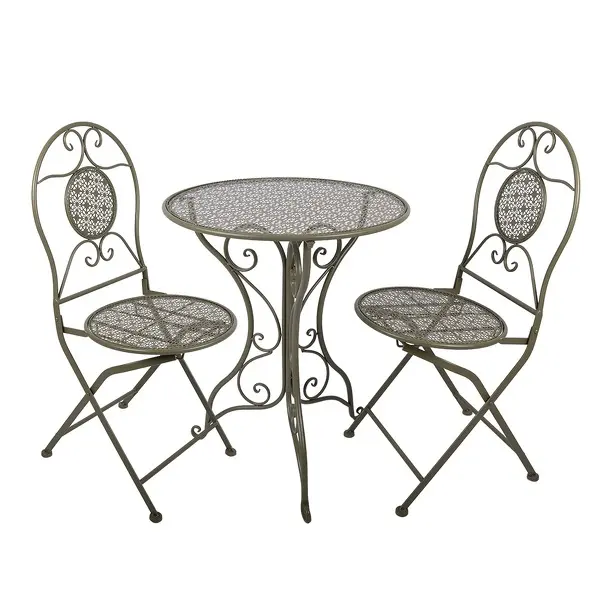 Tmavě zelený zahradní set / bistro set stolek a 2 židle ve vintage stylu Zundert – 60x70 / 2x 50x40x93 cm
