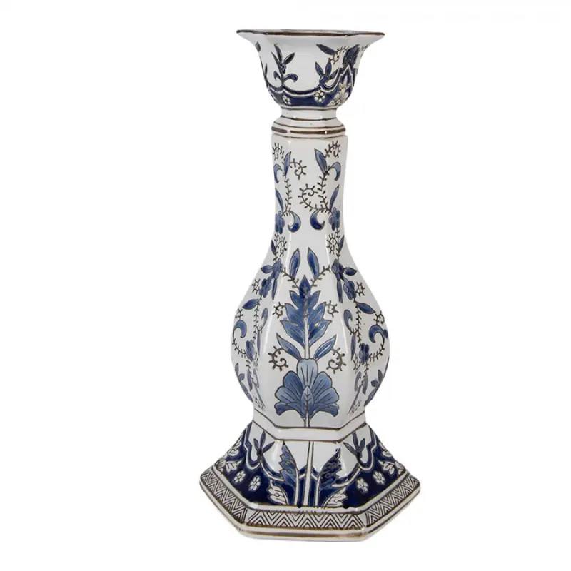 Porcelánový svícen s modrými květy Vintage Unique L - Ø 18*36 cm Clayre & Eef
