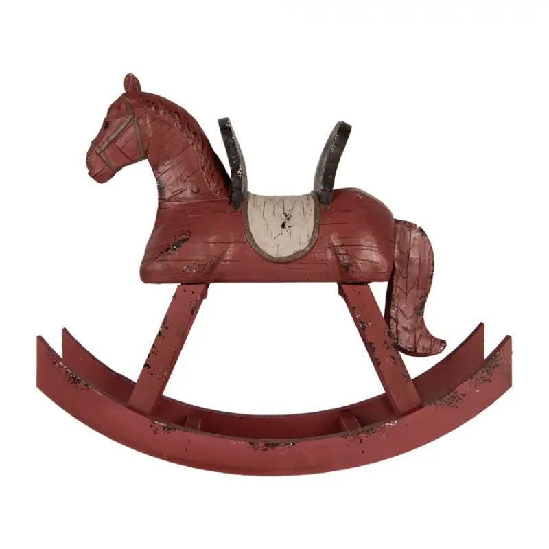 Dekorace ve vintage stylu červený houpací koník s patinou – 39x12x34 cm