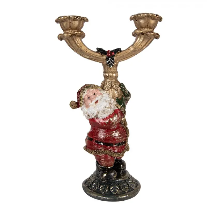 Svícen na 2 úzké svíčky Santa - 17*10*28 cm Clayre & Eef