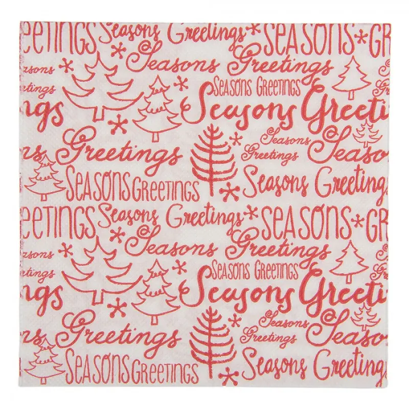 Vánoční papírové ubrousky červeno-bílé Seasons Greetings – 33x33 cm / 20 ks