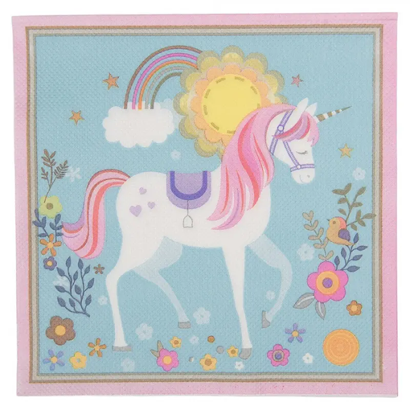 Papírové ubrousky s jednorožcem a duhou – 33x33 cm / 20 ks