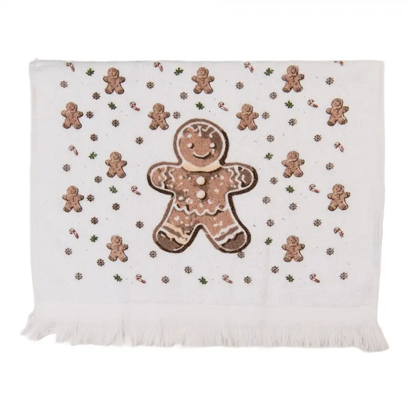 Bílý froté kuchyňský ručník s perníčky Gingerbread Magic - 40*66 cm Clayre & Eef