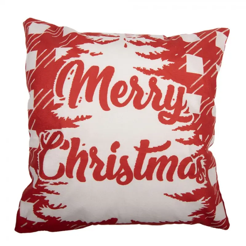 Červeno-bílý povlak na polštář s vánočním motivem kostek a stromku Merry Christmas – 45x45 cm