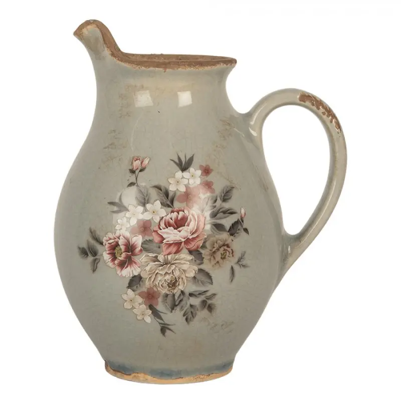 Keramický dekorační džbán / konvička se šedou glazurou Masselin S – 16x12x19 cm