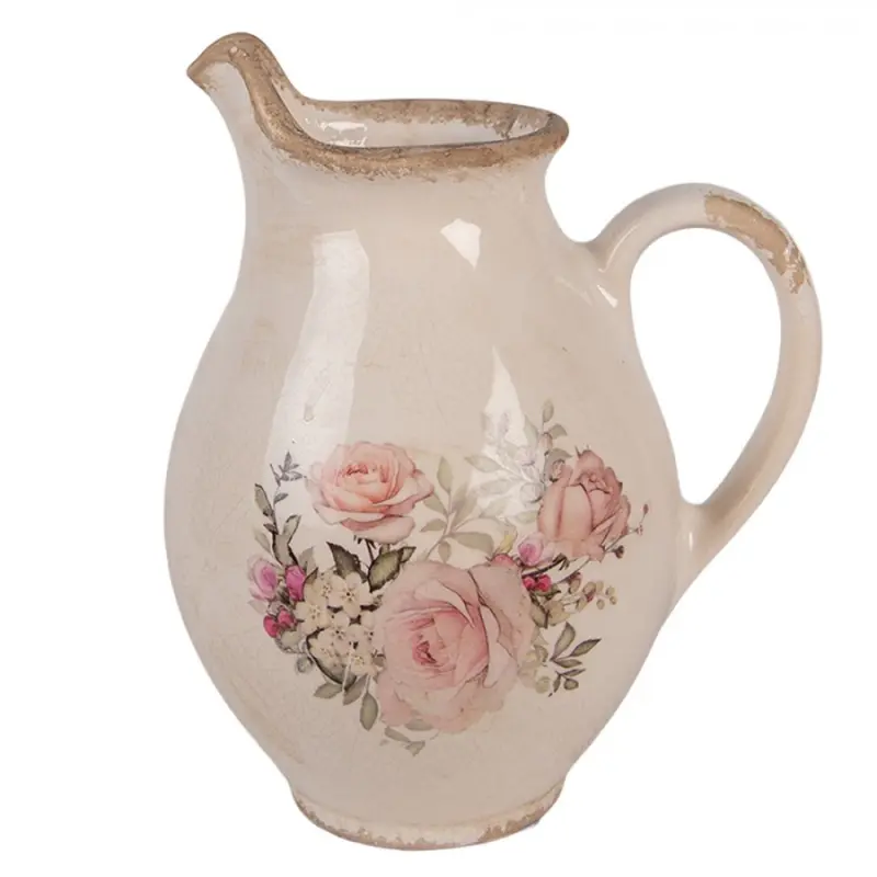 Keramický dekorační džbán / konvička s růžemi Rosien S – 16x12x19 cm