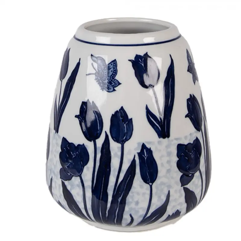Keramická váza s modrými tulipány Delft – 16x18 cm