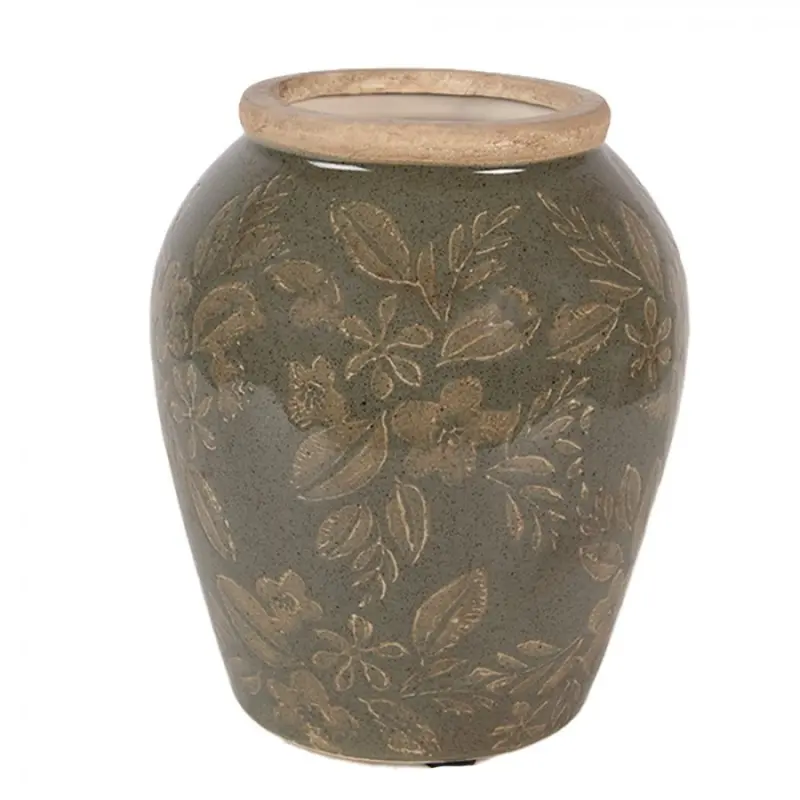 Zelená keramická váza v šedozelené glazuře Gedeuk S – 13x16 cm
