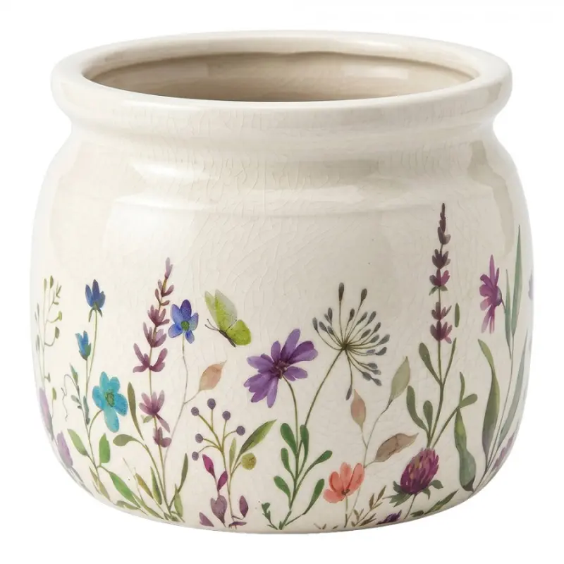 Keramický květináč s modrými a fialovými lučními kvítky Renesse M – 16x13 cm