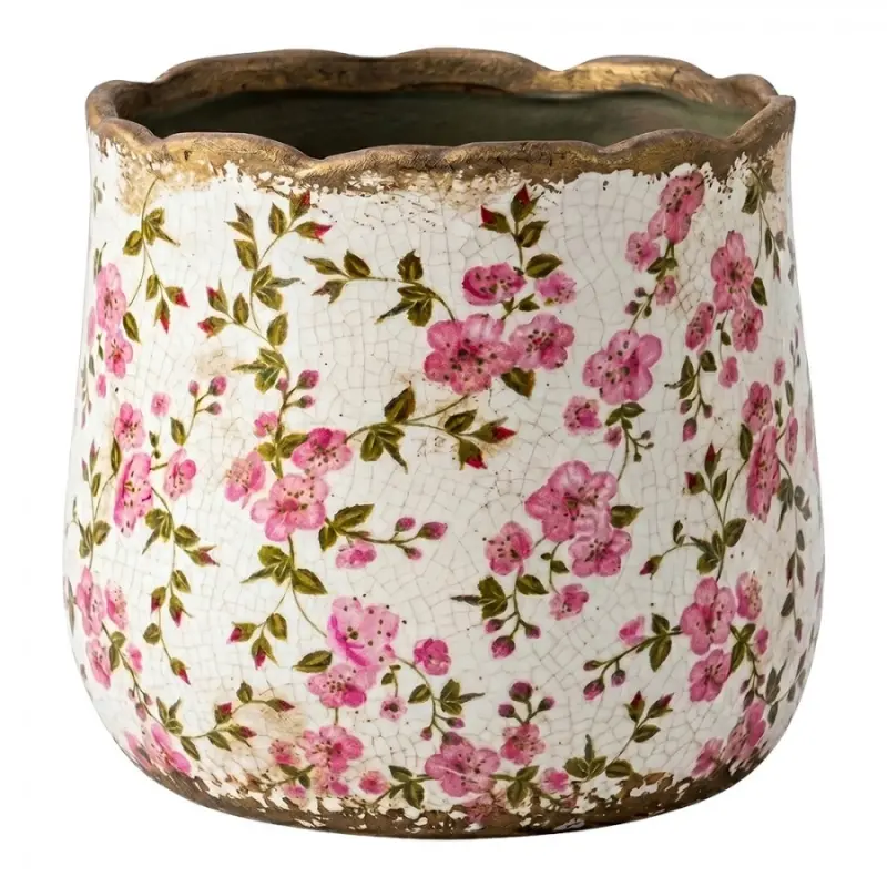 Keramický květináč s růžovými kytičkami Ruiselede M – 14x12 cm