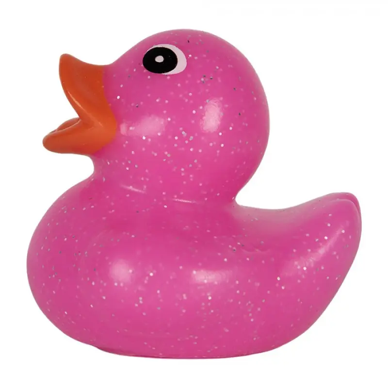 Růžová gumová koupací kachnička s třpytkami Glow Up – 6 cm