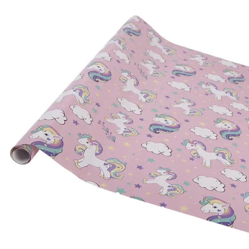Růžový balicí papír s poníky a duhou – 3 role 50x75 cm