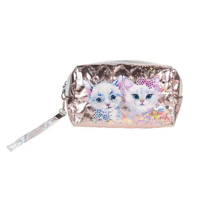 Růžová makeup toaletní taštička s kočkami - 18*7*10 cm Clayre & Eef