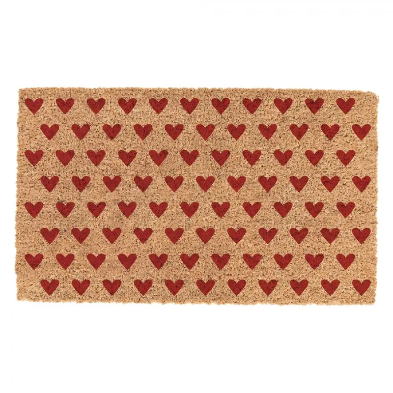 Kokosová rohožka s motivem červených srdíček Love It – 75x45x1 cm