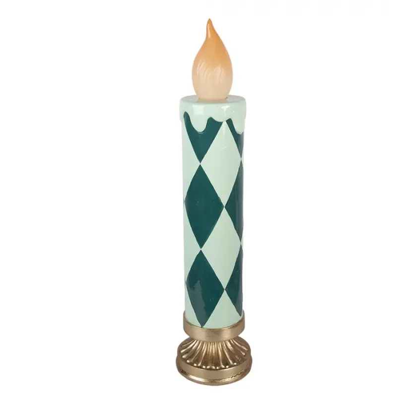 Zelený keramický svícen s LED svíčkou – 13x57 cm