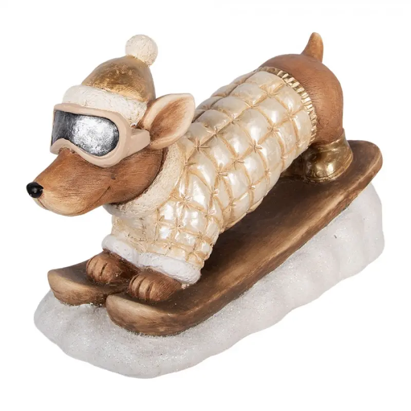 Dekorace jezevčík v lyžařském obleku Dachshund - 50*23*29 cm Clayre & Eef