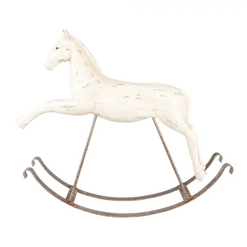 Bílá plastová dekorativní figurka houpací kůň – 61x15x51 cm