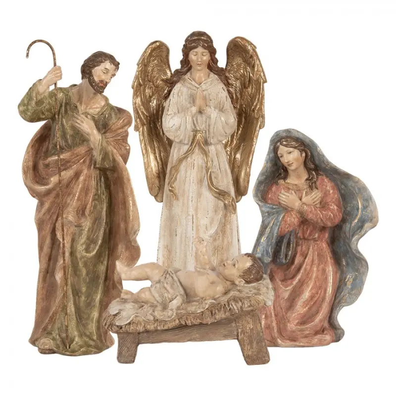 Sada 4 béžových plastových vánočních dekorací betlém – 23x12x47 cm