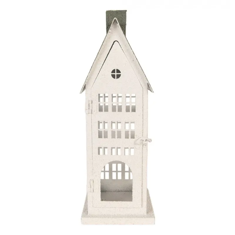 Bílá kovová dekorativní figurka domeček – 21x14x58 cm
