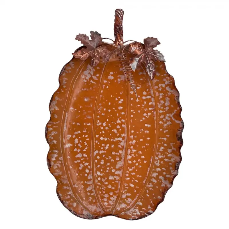 Oranžová kovová dekorativní miska ve tvaru dýně