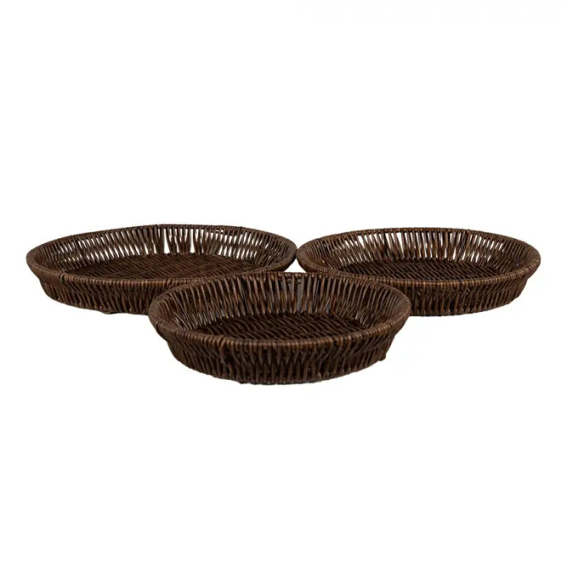 Sada 3 hnědých plastových servírovacích podnosů – 28 / 25 / 22 cm