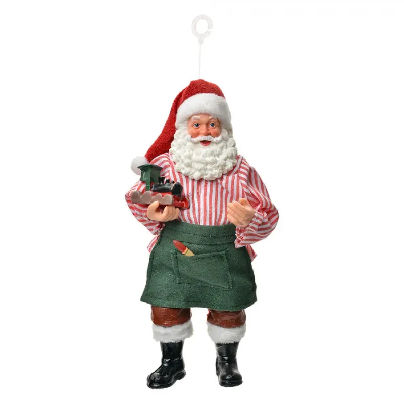 Závěsná vánoční dekorace Santa Claus držící mašinku - 9*6*17 cm Clayre & Eef