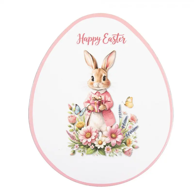 Dekorační plastový velikonoční talíř ve tvaru vajíčka Happy Easter - 35*29*1 cm Clayre & Eef