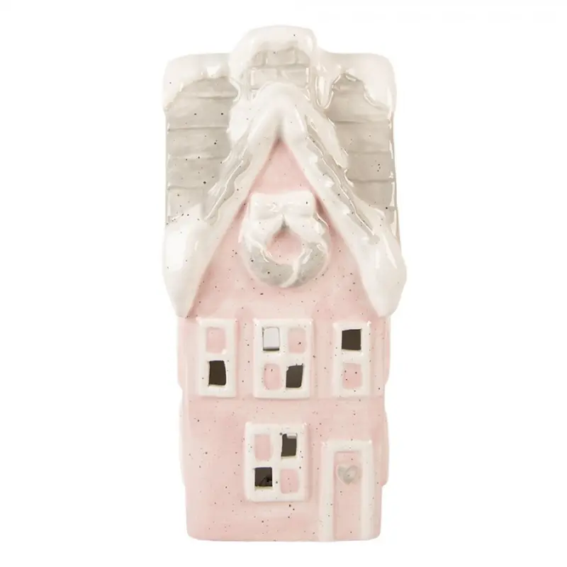 Růžový keramický LED domek Lamont - 11*10*24 cm Clayre & Eef