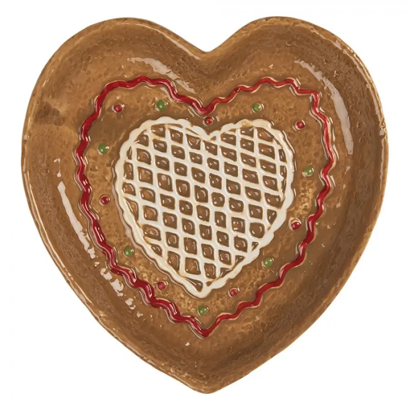 Keramický talířek perníkové srdce Gingerbread Cott - 17*17*3 cm Clayre & Eef