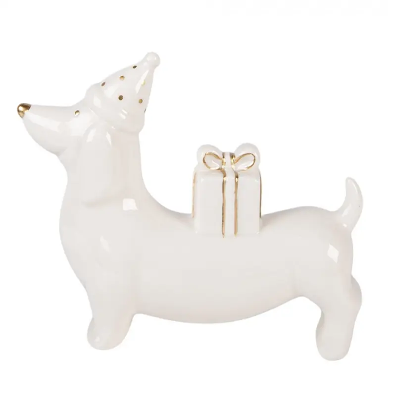 Bílá porcelánová vánoční dekorace pes – 15x4x13 cm