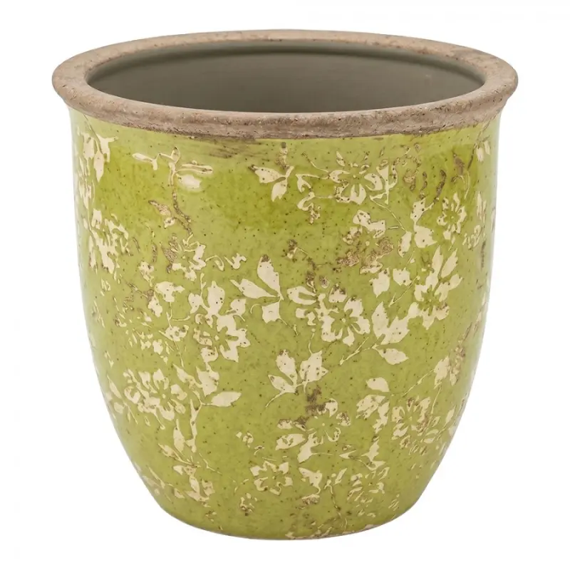 Zelený keramický obal na květináč Rustic Wild Herb L - Ø 17*17 cm Clayre & Eef