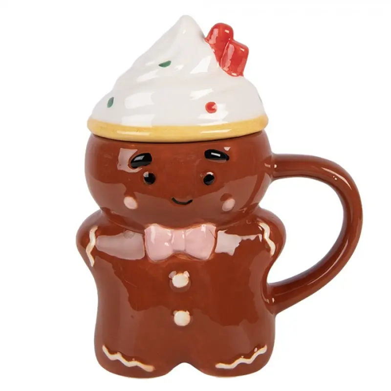Hnědý keramický hrnek perníkový panáček – 250 ml