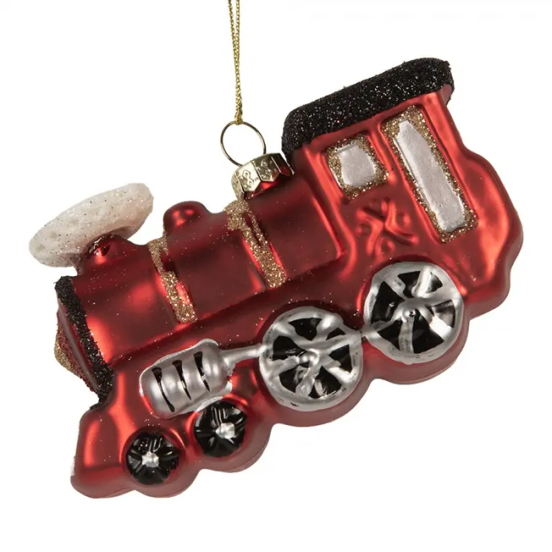 Červená skleněná vánoční ozdoba vláček – 10x4x5 cm