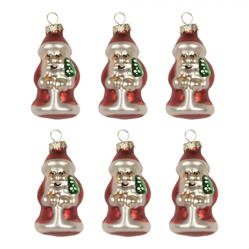 Sada 6 červených skleněných vánočních ozdob Santa Claus – 3x35 cm