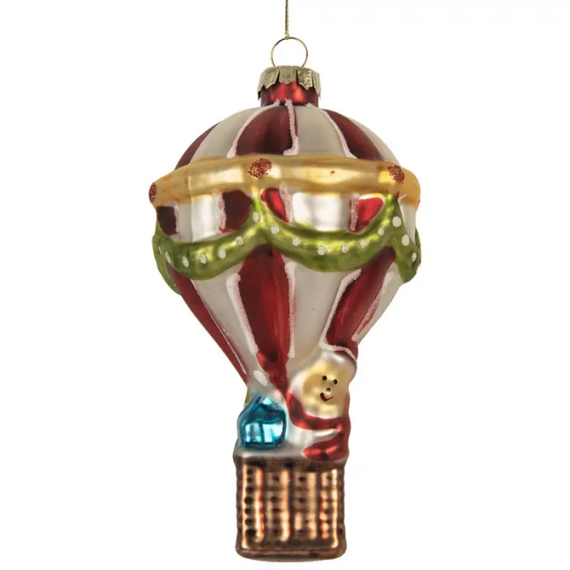 Barevná skleněná vánoční ozdoba horkovzdušný balón – 8x14 cm