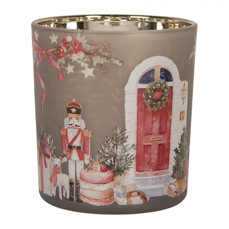 Skleněný svícen na čajovou svíčku Louskáček Nutcracker - Ø 7*8 cm Clayre & Eef