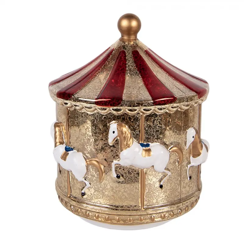 Zlatá svítící dekorace Christmas Carousel LED - Ø 15*17 cm / 3*AA Clayre & Eef
