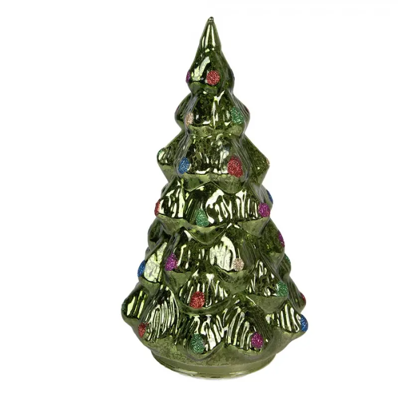 Zelená plastová vánoční dekorace stromeček s LED světlem – 13x23 cm