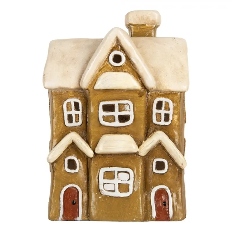 Hnědý keramický svícen na čajovou svíčku domeček – 23x15x33 cm