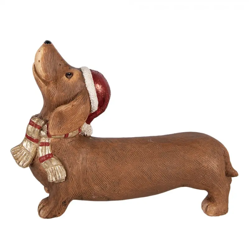 Hnědá keramická dekorativní figurka jezevčík – 37x11x27 cm