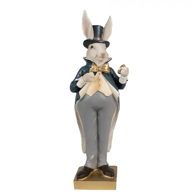 Béžovo-modrá polyresinová figurka králík – 30 cm