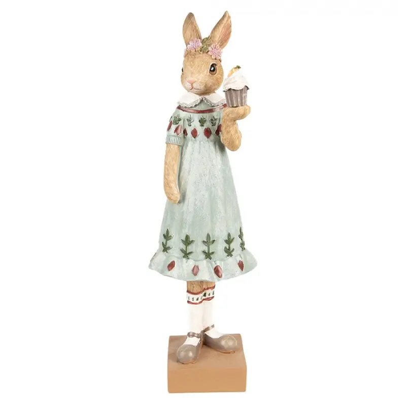 Dekorace králičí slečna v modrých šatech s dortíkem - 9*8*28 cm Clayre & Eef