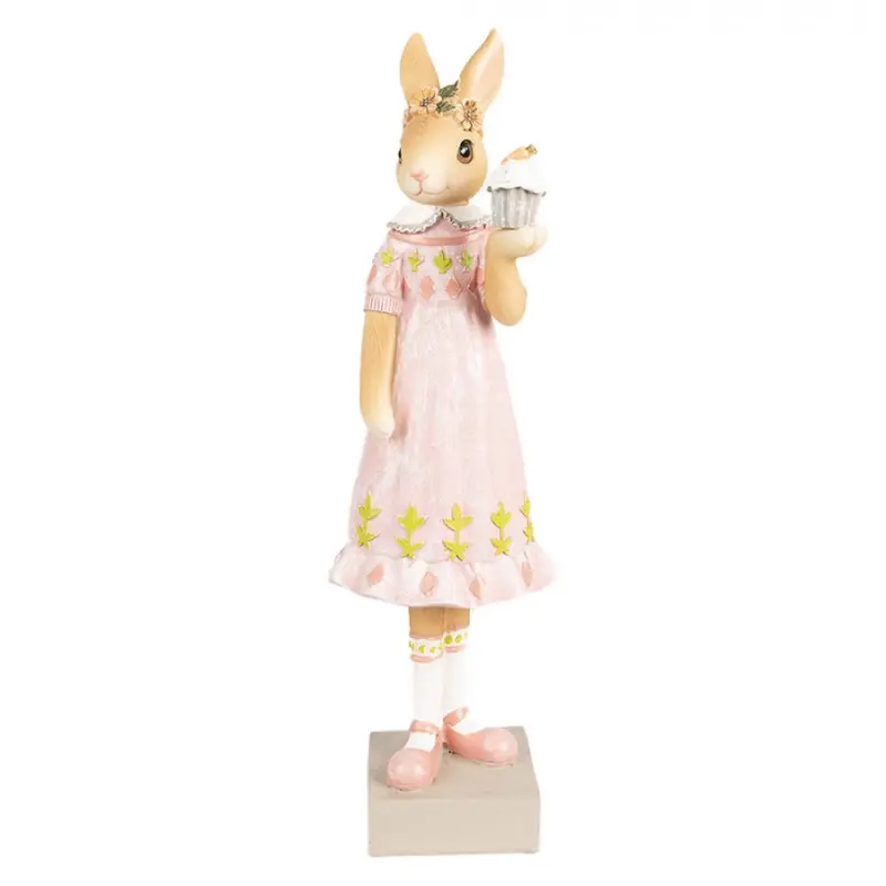 Hnědo-růžová polyresinová figurka králík – 28 cm