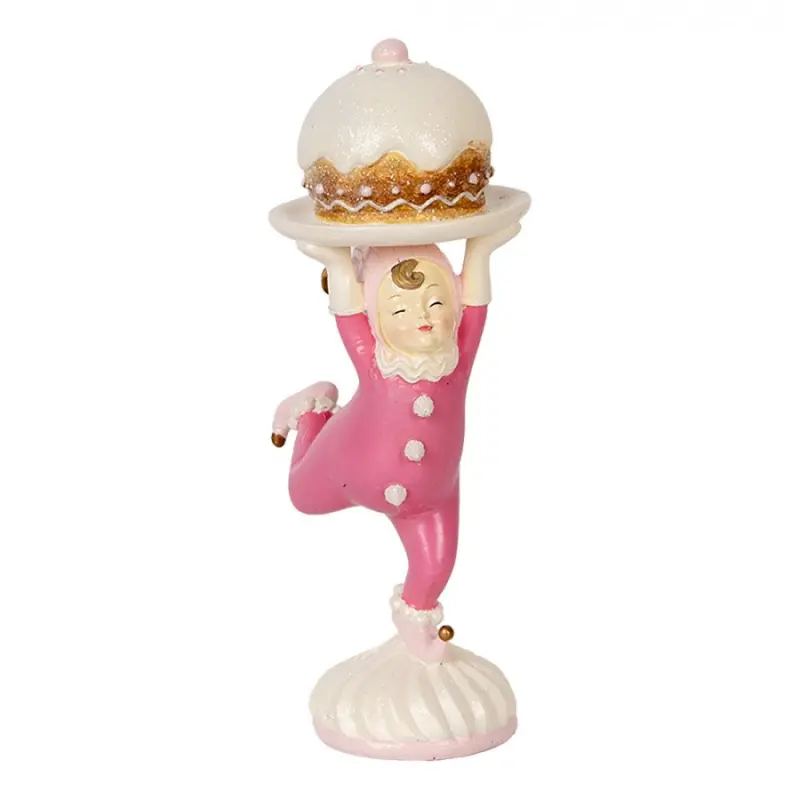 Růžová plastová dekorativní figurka skřítek – 12x8x21 cm
