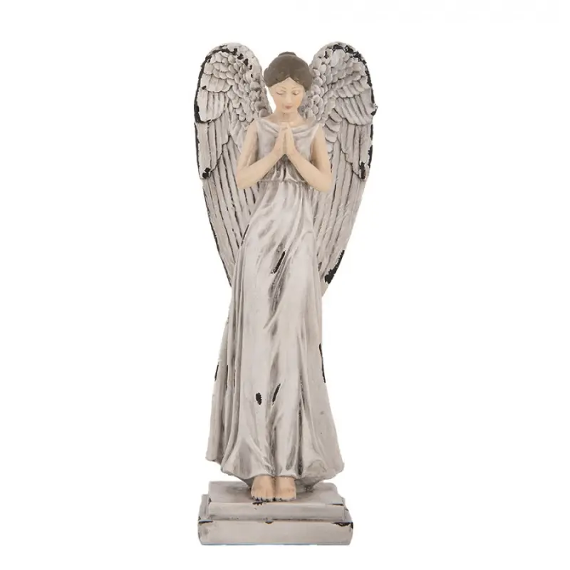 Bílo-šedá plastová dekorativní figurka anděl – 23 cm