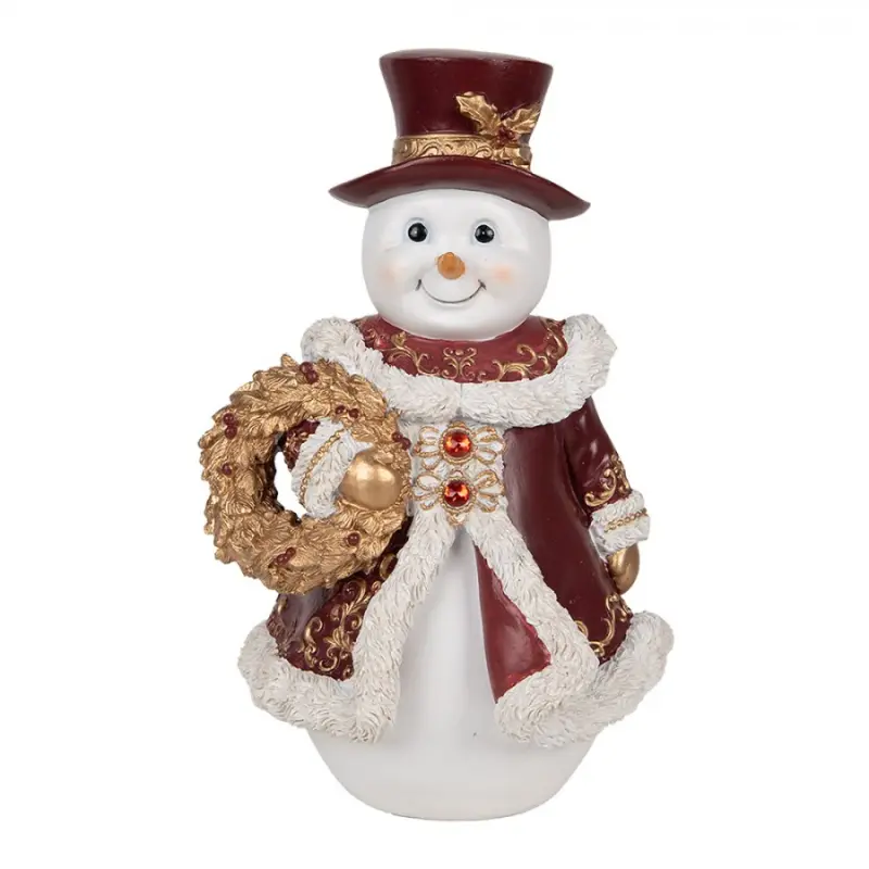 Dekorace sněhulák se zlatým věnečkem - 15*14*24 cm Clayre & Eef